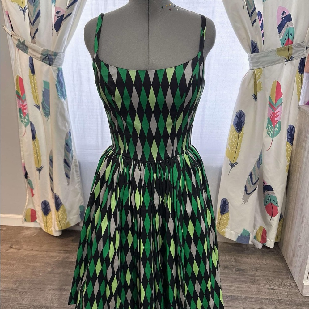 Chic Green and Black Harlequin Dress